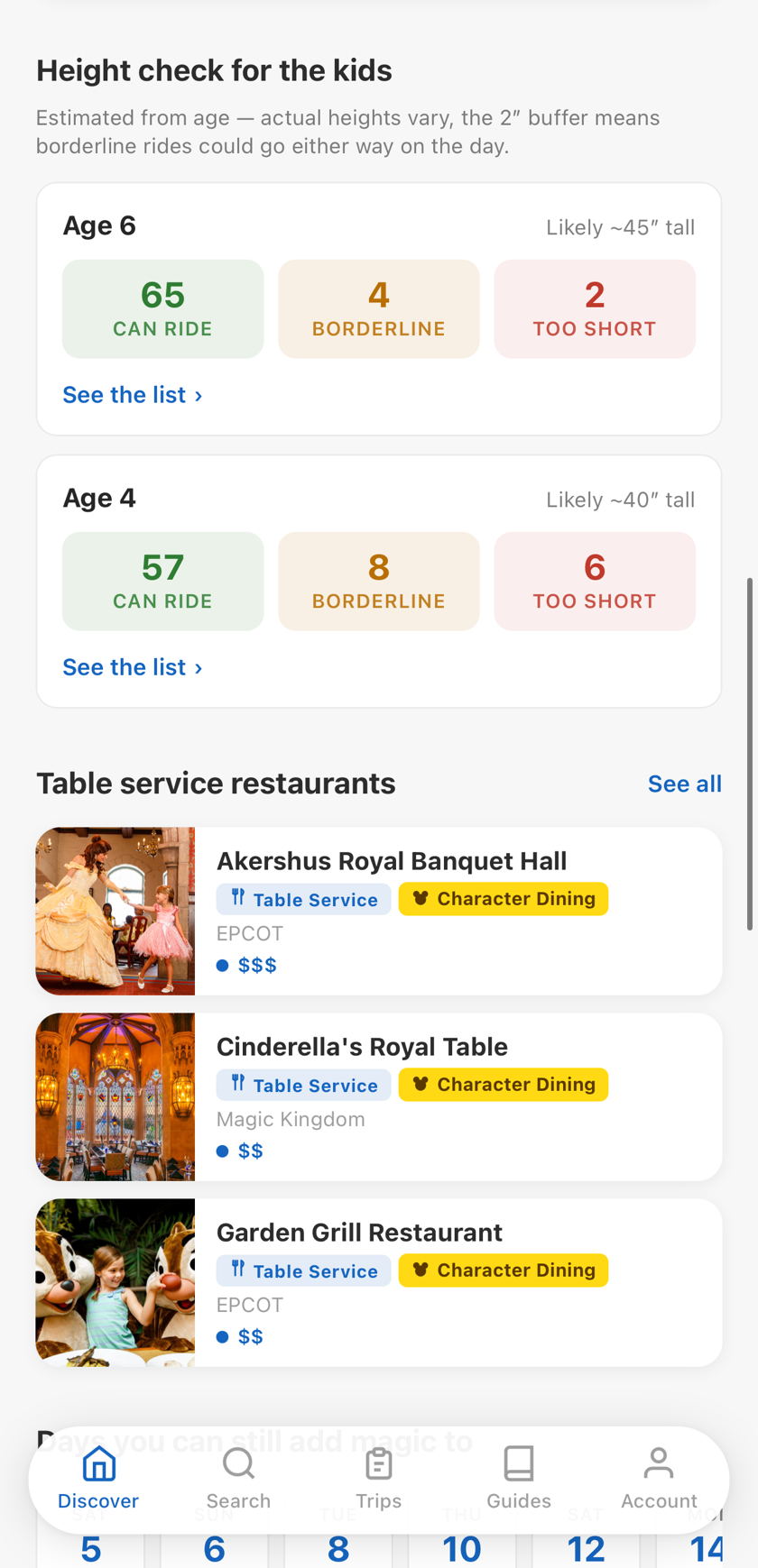 MyMagicTrip height check and character dining
