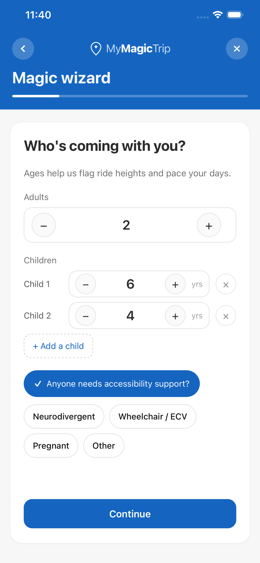 MyMagicTrip trip setup - who's coming with you